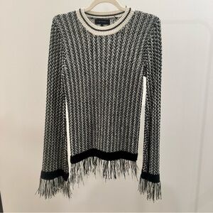 Free the Roses Black and White Fringe Sweater